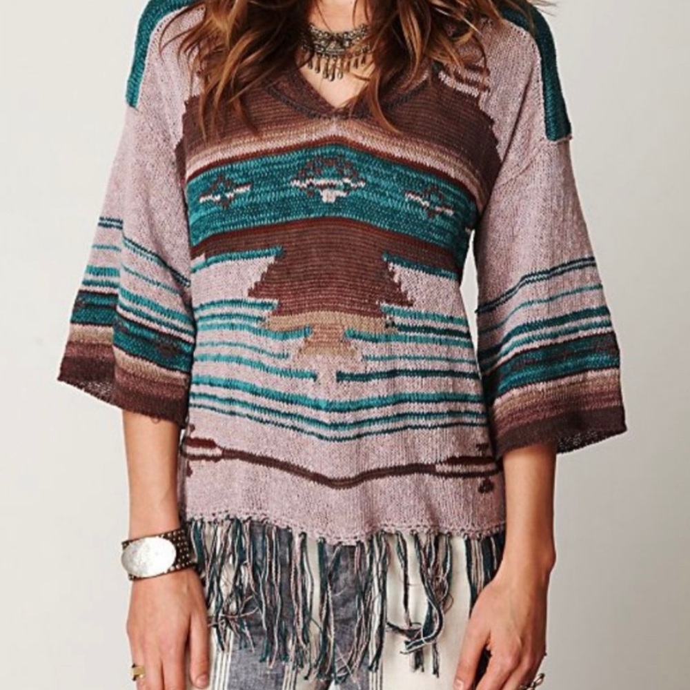 Free People Navajo Dune hoodie poncho sweater